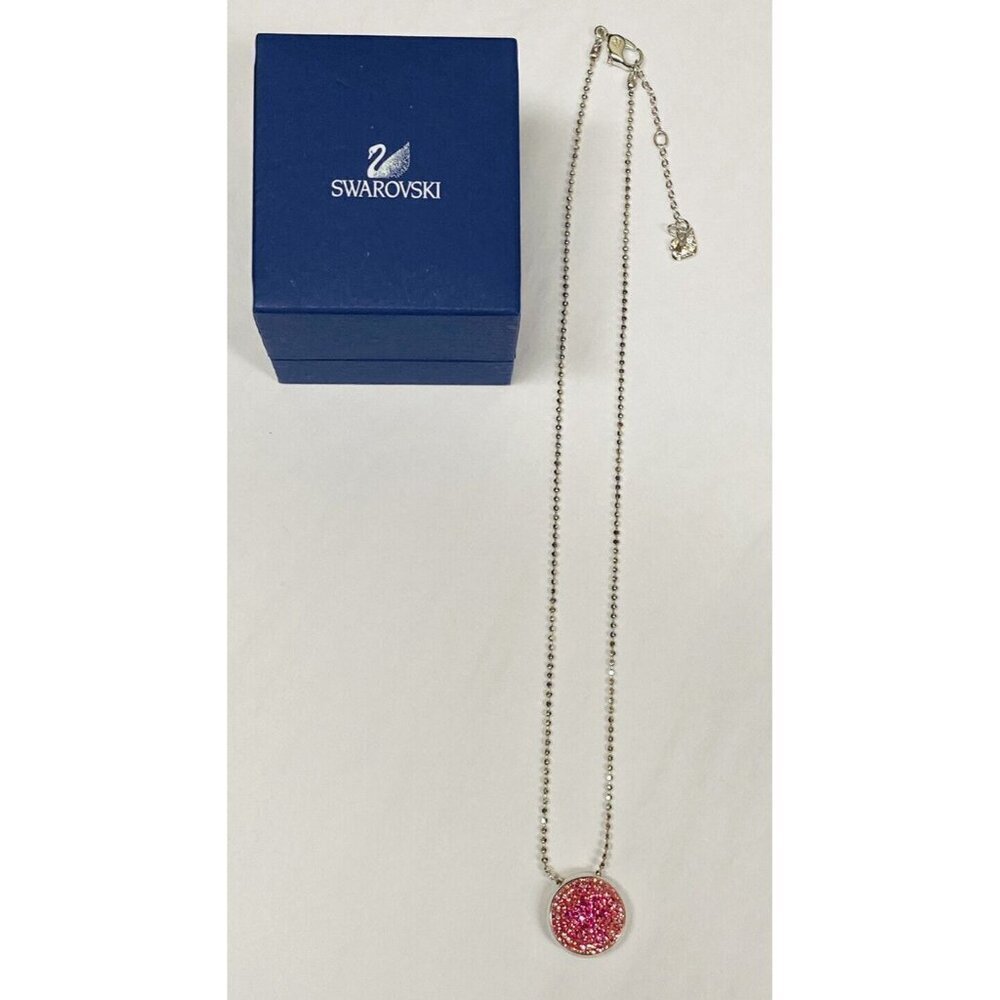 Swarovski Necklace Crystal Pink Circle Pave Pendant Silver No Box